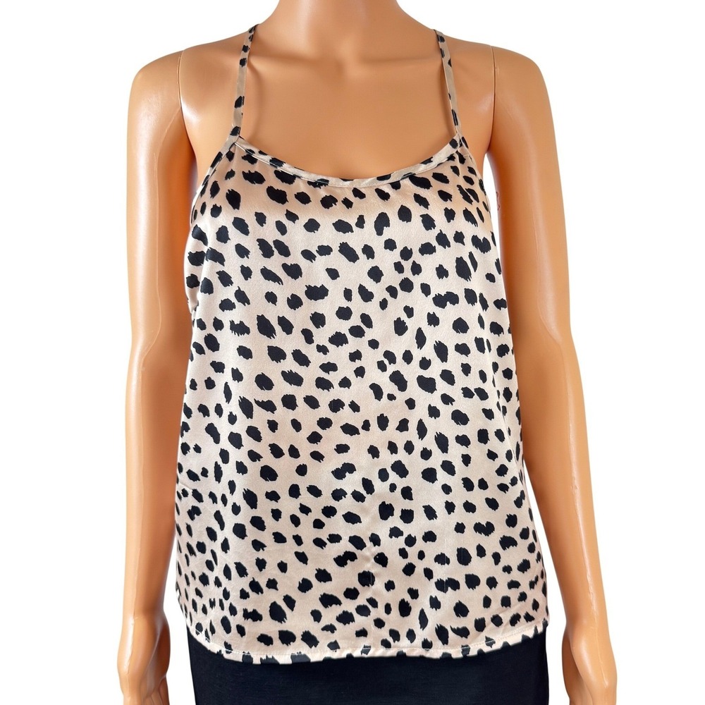 Forever 21 Leopard‎ Print Satin Cami Tank Top Womens Large Tan Black ELOA421SETS